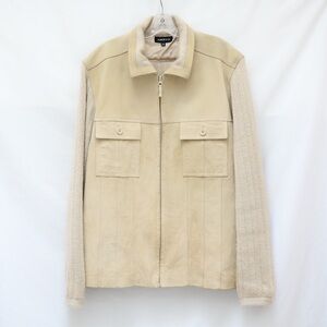 Vintage shirt jacket men's genuine leather knit 2XL Adolfo beige sand